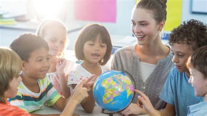 International teacher with students in Shanghai, China