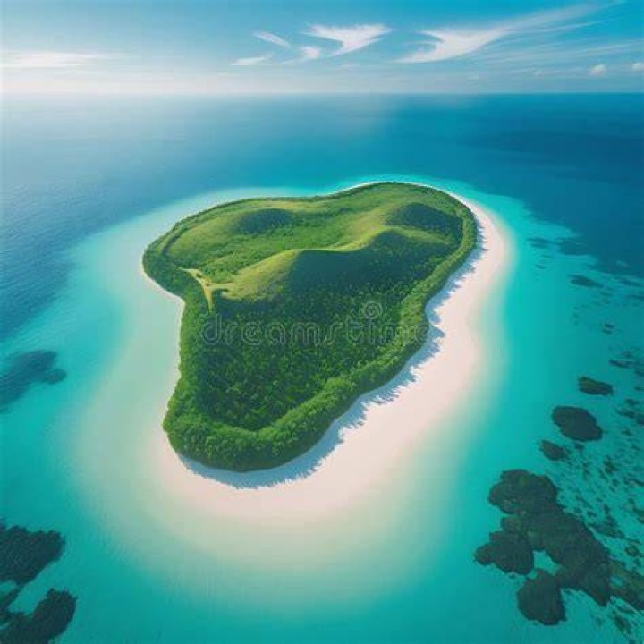 Lush green island view from the water, Fiji