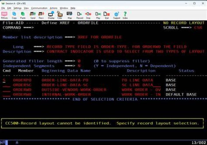 Print Record Layout screen - Documentation for BMC Compuware File-AID/MVS 21.01
